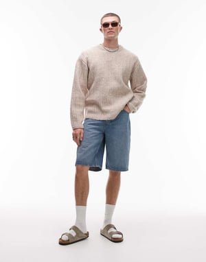 Topman crew neck jumper in oat rib