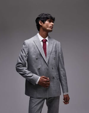 Topman skinny textured suit jacket in grey