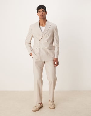 ASOS DESIGN linen blend regular suit jacket in stone