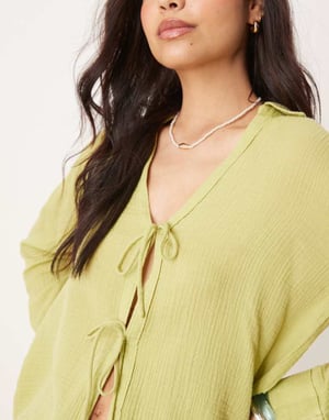Abercrombie & Fitch texturerad avslappnad strandskjorta i lime