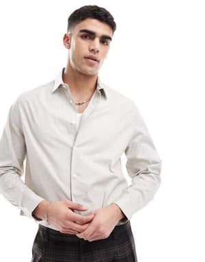ASOS DESIGN formell poplin regular skjorta i sten