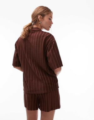 Topshop handdukstextil boxig skjorta set i chokladbrun