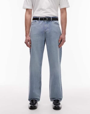 Topman stelt baggy-jeans i ljustvättad blå