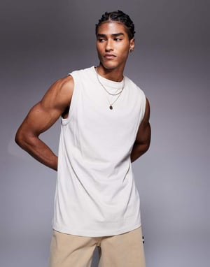 ASOS DESIGN crew neck tank in stone
