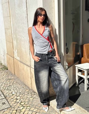 Labelrail x Barbara Ines wrap detail vest top in grey and red