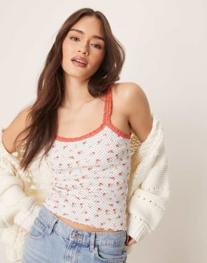 ASOS DSIGN trim detail cami in polka dot ditsy print