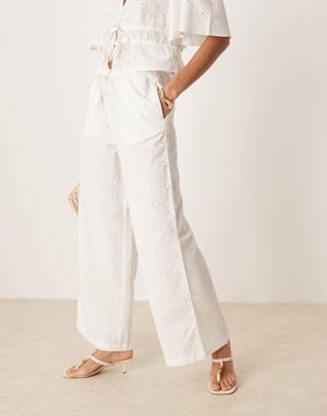 ASOS DESIGN pull on floral embroidery trousers co-ord in off white