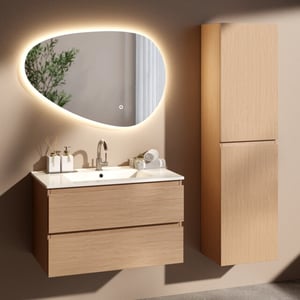 Mirlux Badkamermeubelset avello 80cm licht eiken wastafel wit
