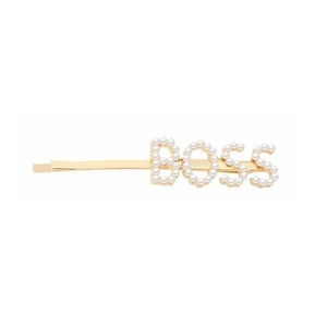 Envie Pearl Words Hairpin Boss Letter Statement Hair Clip Fashion Accessory Gold