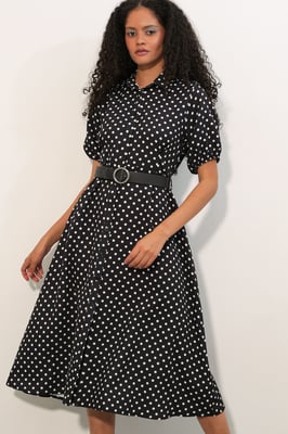 Gestippelde Midi Hemdress met Ceintuur