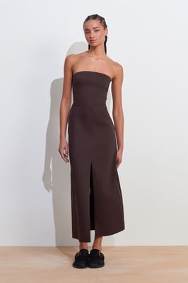 Strapless Aansluitende Midi-jurk met Splits