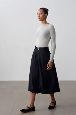 Hoge taille riem midi ballon rok