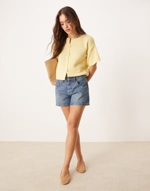 ASOS DESIGN knitted short sleeve cardigan in buttermilk