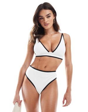 Vero Moda textured bikini bottoms with tipping in white