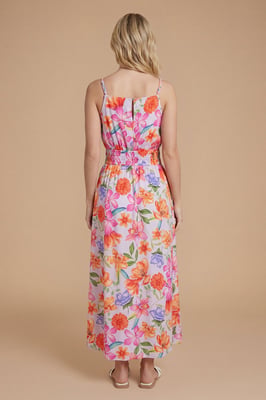 Purple Floral Twist Strap Detail Printed Midi Dress