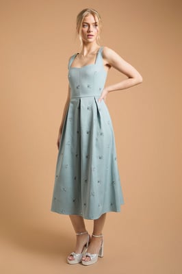Embellished Sweetheart Midi Dress