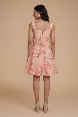 Petite Floral Lace Trim Tiered Printed Mini Dress