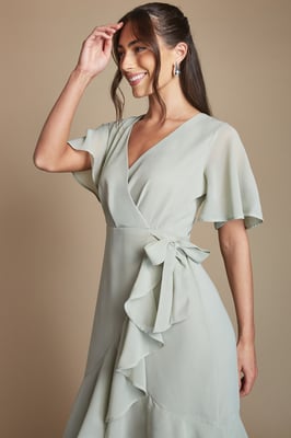Angel Sleeve Tiered Bridesmaid Maxi Dress