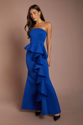 Bandeau Ruffle Stretch Crepe Maxi Dress