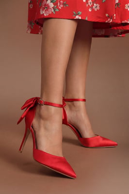 Kittie Satin Bow Pointed High Stiletto Heel Comfort Sock Court Shoes