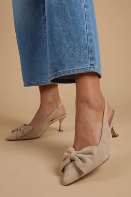Dora Faux Suede Bow Slingback Medium Stiletto Heeled Court Shoes
