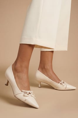 Rita Faux Leather Double Bow Mary Jane Kitten Heel Court Shoes