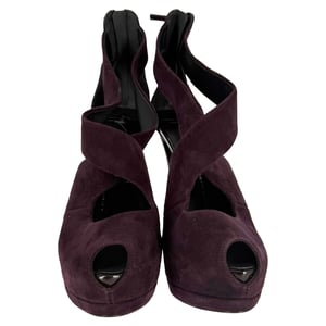 Giuseppe Zanotti Cross Strap Platform Pumps in Burgundy Suede