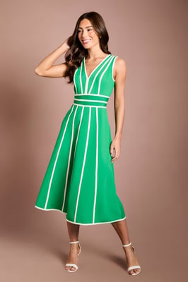 Bandage Piped Green Midi Dress