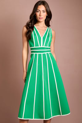 Bandage Piped Green Midi Dress