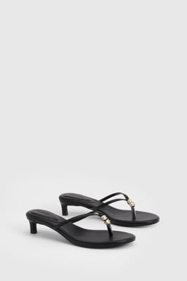 Trim Detail Toe Post Heeled Mules