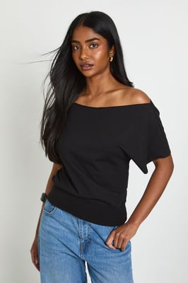 Off The Shoulder Ribbed Waist Top