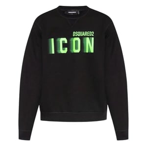 Dsquared2 Icon - Svart Tröja Med Suddig Limefärgad Logotyp Och Rund Halsringning