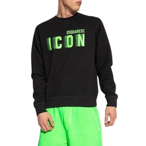 Dsquared2 Icon - Svart Tröja Med Suddig Limefärgad Logotyp Och Rund Halsringning