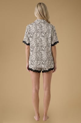 Leopard Print Lace Trim Nightwear Shorts Set