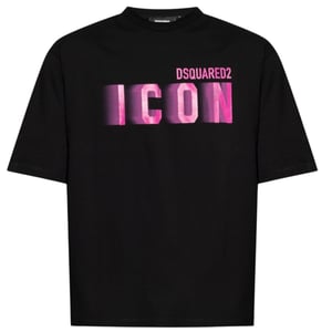 Dsquared2 Icon Pink Blur Print Black Loose Fit T-shirt
