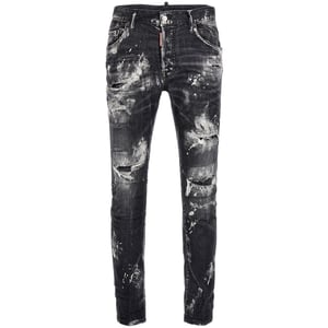 Dsquared2 Super Twinky Jean Destroyed Paint Effect Black Jeans