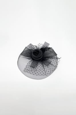 Floral Bow & Polka Veil Fascinator in Black