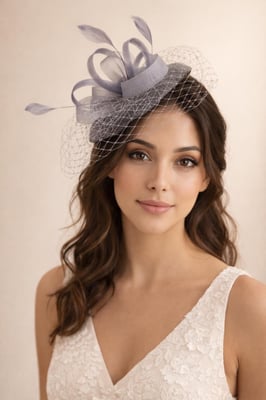 Bow Feather & Net Disc Fascinator in Grey