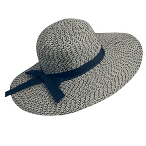 Ladies Wide Brim Woven Sun Hat Adjustable Summer Beach Hat in Navy