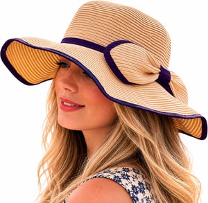 Ladies Wide Brim Foldable Sun Hat Adjustable Summer Beach Hat in Camel