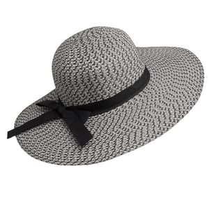 Ladies Wide Brim Woven Sun Hat Adjustable Summer Beach Hat in Black