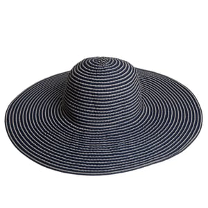 Ladies Extra Wide Brim Striped Sun Hat Foldable Summer Beach Hat in Navy