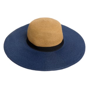 Women’s Colour Block Wide Brim Sun Hat Adjustable Beach Hat in Navy