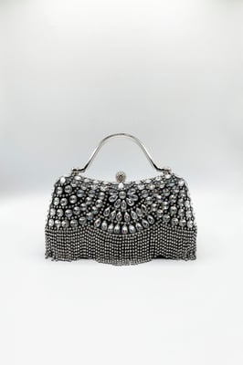 Embellished Fringe Clutch Bag In Black