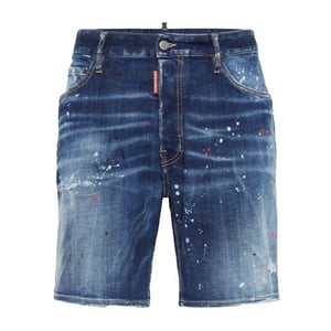 Dsquared2 Marineblauwe Denim Shorts Met Verfspatdesign