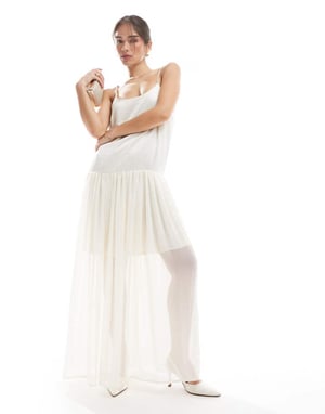 Object tulle maxi slip dress in off white