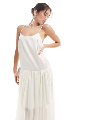 Object tulle maxi slip dress in off white
