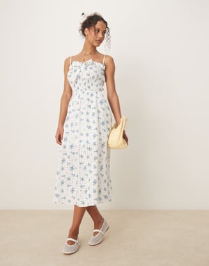 Glamorous thin strap maxi dress with front bow in blue floral