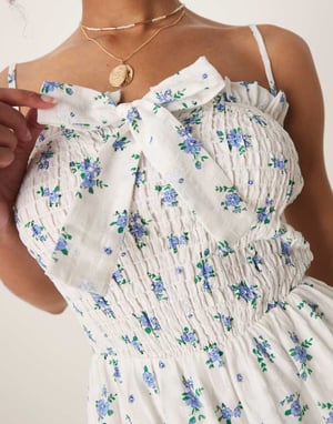 Glamorous thin strap maxi dress with front bow in blue floral