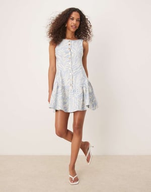 Ghospell Sereba midi dress in blue zebra print